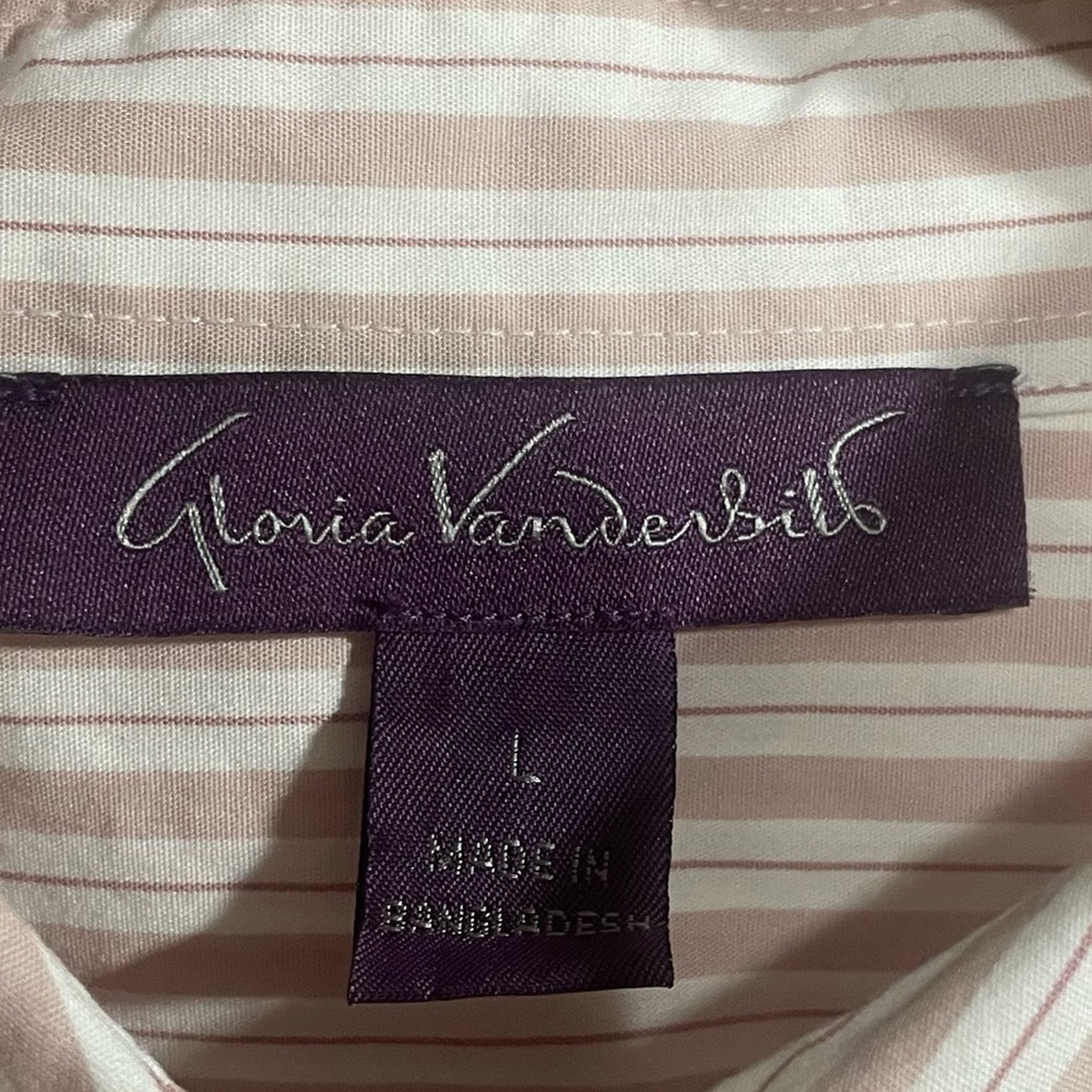 Gloria Vanderbilt White|Pink Striped Button Down Shirt Sz Large - Picture 2 of 5